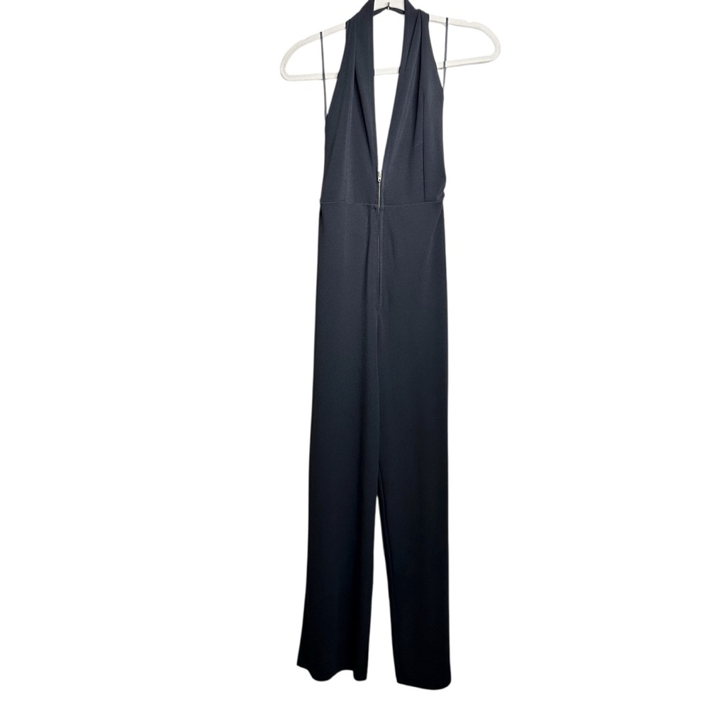 Zara Zip Front Wide Leg Halter Jumpsuit Black Stretchy Medium Low Cut - Picture 6 of 16